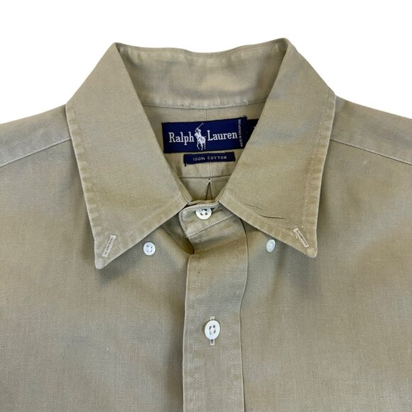 Ralph Lauren Mens Beige Cotton Button-Down Shirt Long Sleeve Casual Size L - Picture 4 of 8